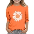 thumbnail image 1 of CYRBOKO T-shirts for Girls, Crewneck 3/4 Sleeve Casual Floral Print Pullover Tops Orange Size 6 T, 1 of 3