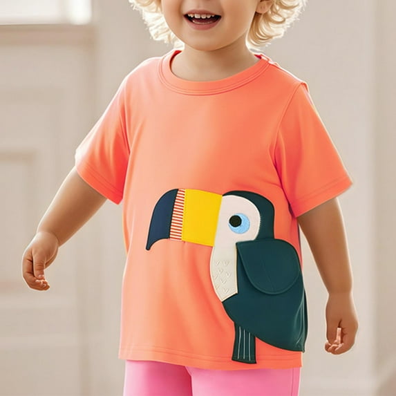 CYRBOKO T-shirts for Toddler Boys, Crewneck Cotton Summer Short Sleeve Graphic Tees Orange Size 3T