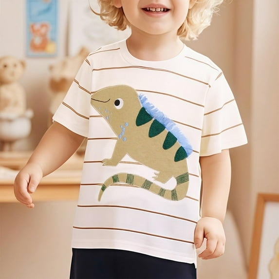 CYRBOKO T-shirts for Toddler Boys, Short Sleeve Summer Cotton Crewneck Graphic Tees White Size 4T