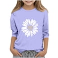 thumbnail image 1 of CYRBOKO T-shirts for Toddler Girls, Crewneck Floral Print Casual 3/4 Sleeve Pullover Tops Purple Size 3-4 T, 1 of 3