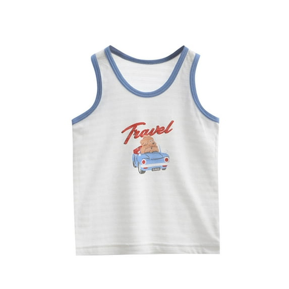 CYRBOKO Tank Tops for Boys, Sleeveless Cotton Soft Summer Undershirts White Size 5-6 T