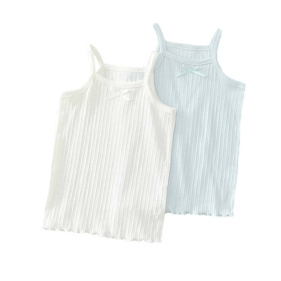 CYRBOKO Tank Tops for Girls, 2 PC Casual Cotton Sleeveless Summer Tops Blue Size 10-12 T