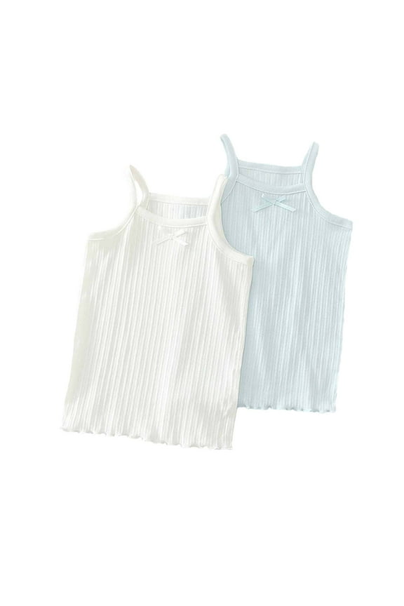 Tank Tops for Girls, 2 PC Casual Cotton Sleeveless Summer Tops Blue Size 10-12 T