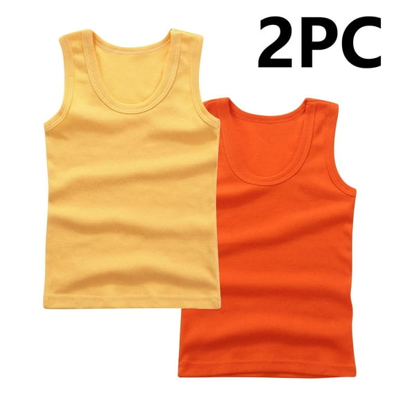 CYRBOKO Tank Tops for Girls, 2PC Crewneck Cotton 2025 Sleeveless T-shirts Khaki Size 9-10 T