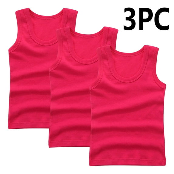 CYRBOKO Tank Tops for Girls, 3PC Crewneck Cotton Casual Summer Undershirts Hot Pink Size 6 T