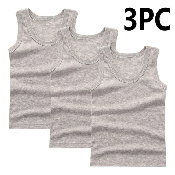 CYRBOKO Tank Tops for Girls, Crewneck 3PC Cotton Casual Summer Undershirts Gray Size 11-12 T