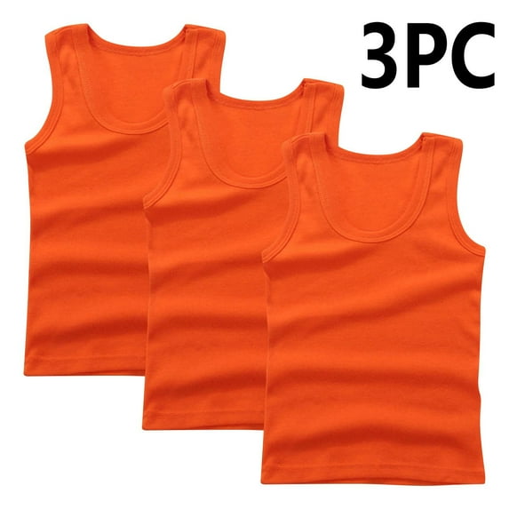 CYRBOKO Tank Tops for Toddler Girls, Crewneck Cotton 3PC Casual Summer Undershirts Orange Size 3-4 T