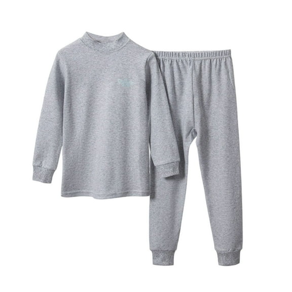 CYRBOKO Thermal Sets for Boys, Cotton Long Sleeve Underwear Elastic Waist Loungewear Sets Gray Size 10-12 T