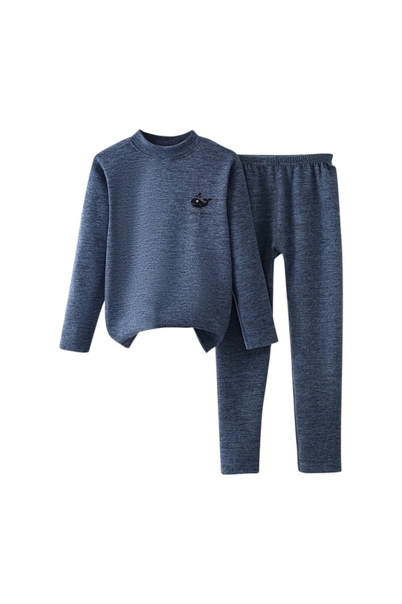 Thermal Sets for Boys, Crew Neck Long Sleeve Elastic Waist Stretchy Loungewear Sets Dark Blue Size 7-8 T