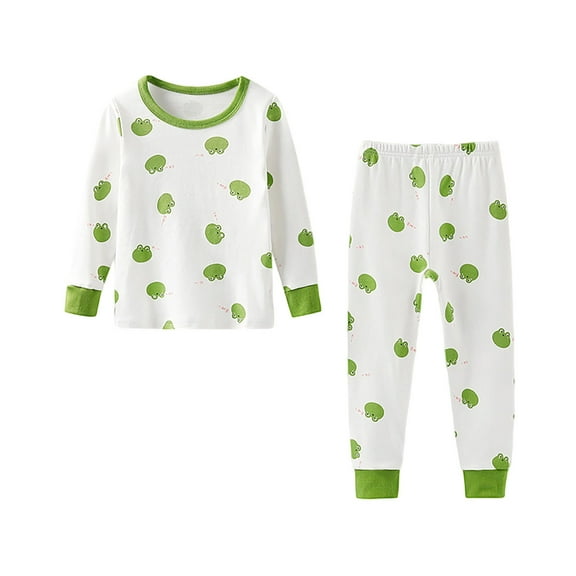 CYRBOKO Thermal Sets for Girls, Long Sleeve Elastic Waist Cotton Soft Sleepwear Sets Green Size 5-6 T