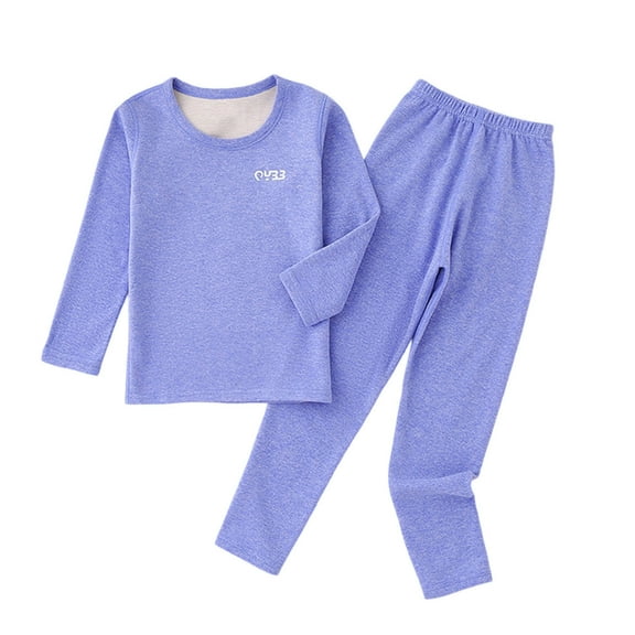 CYRBOKO Thermal Sets for Toddler Girls, Winter Cotton Long Sleeve Elastic Waist Kids Underwear Sets Blue Size 3-4 T