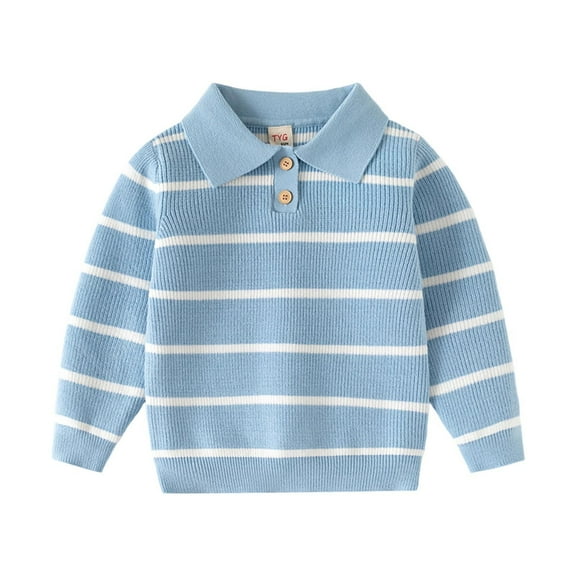 CYRBOKO Toddler Boy's Sweaters, Lapel Long Sleeve Cotton Botton Kids Clothig Blue Size 4-5 T