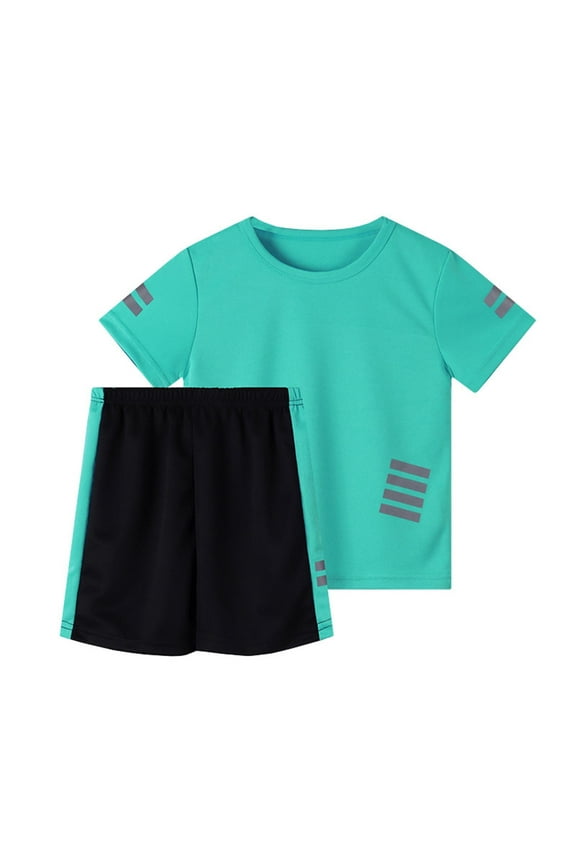 Toddler Boys Athletic Outfit Sets, Reflective-Striped Summer Quick-Dry Short Sleeve Althic Clothing Set Green Size 4-5 T