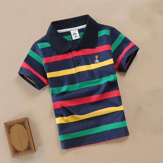 CYRBOKO Toddler Boys Athletic Polo Shirts, Cotton Striped Comfy Short Sleeve Summer Tops Black Size 3-4 T
