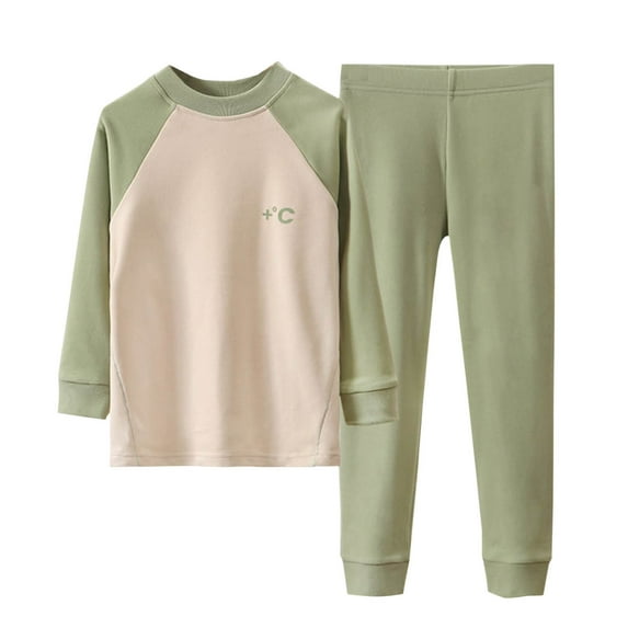 CYRBOKO Toddler Boys Base Layer Sets, Long Sleeve Elastic Waist Lightweight Cotton Loungewear Sets Green Size 2-3 T