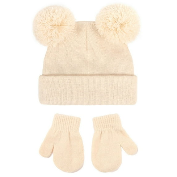 CYRBOKO Toddler Boys Beanies, Gloves, Thermal Winter Holiday 2 Pieces Hats and Mittens Beige Size M/(3-8T)