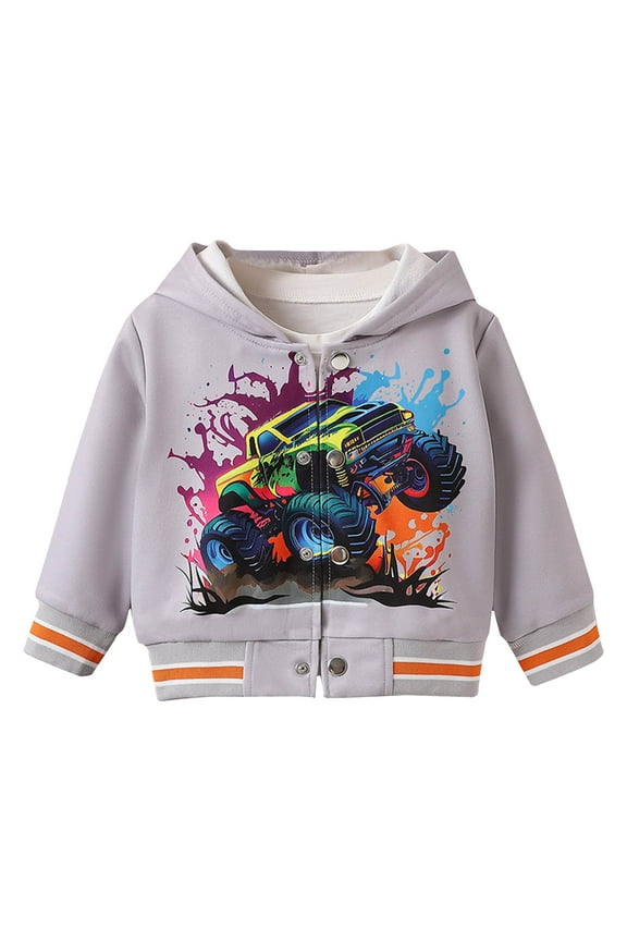 Toddler Boys Bomber Jackets, Baseball Athletic Full Zip Long Sleeve Printed Sports Outerwear Gray Size 12-18 Months