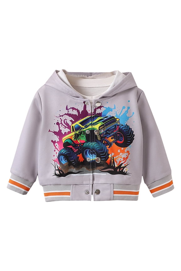 Toddler Boys Bomber Jackets, Full Zip Printed Athletic Baseball Long Sleeve Sports Outerwear Gray Size 18-24 Months