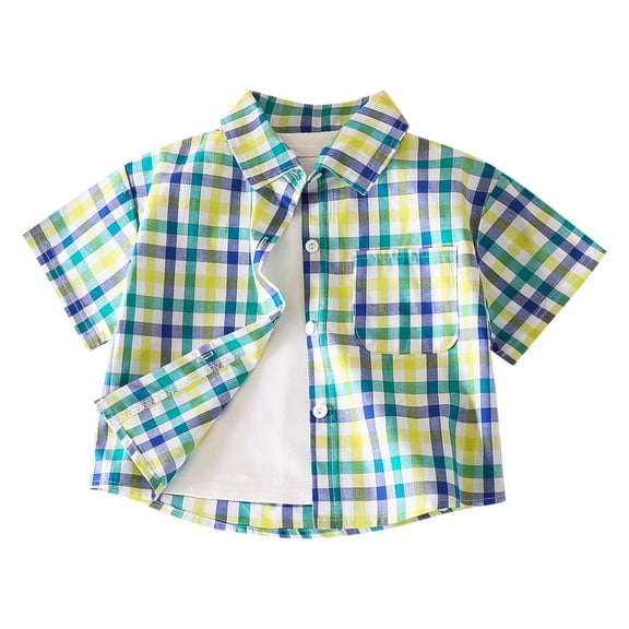 CYRBOKO Toddler Boys Button-Up Shirts, Short Sleeve Thin Comfy Cotton Summer Tops Green Size 4-5 T