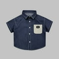 thumbnail image 1 of CYRBOKO Toddler Boys Denim Button Down Shirts, Breathable Summer Short Sleeve Casual Shirts with Pocket Dark Blue Size 1-2 T, 1 of 6