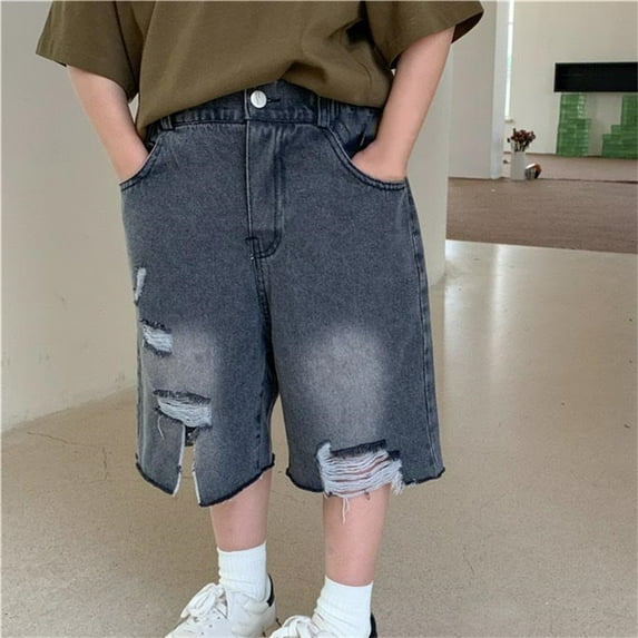 CYRBOKO Toddler Boys Denim Shorts, Ripped Summer Casual Knee Length Jean Shorts Black Size 2-3 T