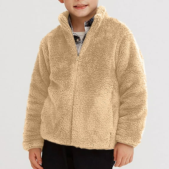 CYRBOKO Toddler Boys Fleece Jackets, Thermal Long Sleeve Full Zip Stand Collar Casual Winter Coats Coffee Size 4-5 T
