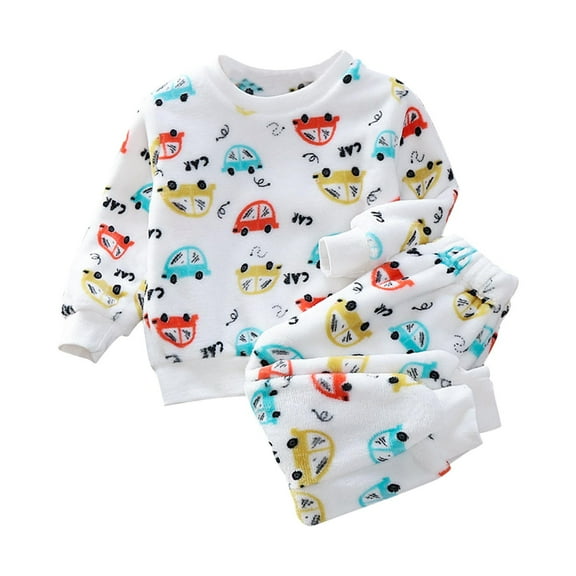 CYRBOKO Toddler Boys Fleece Pajama Sets, Long Sleeve Thermal Elastic Waist Soft Winter Loungewear Sets White Size 3-4 T