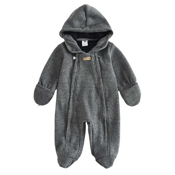 CYRBOKO Toddler Boys Footed Rompers, Sleepwear Long Sleeve Zip Up Thermal Unisex Hooded One-pieces Gray Size 12-18 Months