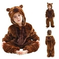 thumbnail image 1 of CYRBOKO Toddler Boys Girls Fleece Pajamas One-pieces, Zip Up Casual Unisex Long Sleeve Thermal One-Piece Bodysuits Brown Size 31-36 Months, 1 of 9