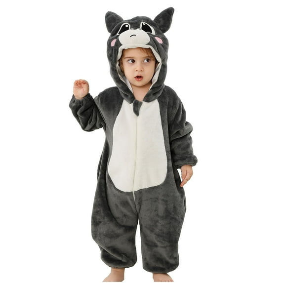 CYRBOKO Toddler Boys Girls Hooded One-pieces, Cute Animal Shapes Long Sleeve Thermal Unisex Toddlers Jumpsuits Dark Gray Size 2-3 T