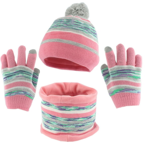 CYRBOKO Toddler Boys Gloves,Beanies & Scarves, Thermal Fleece Knitted 3 Pieces Winter Sets Pink Size 1-6 T