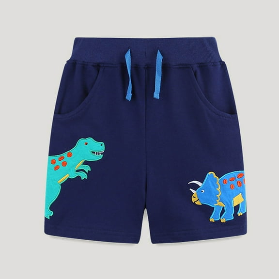 CYRBOKO Toddler Boys Graphic Shorts, Dinosaur Elastic Waist Cotton Drawstring Summer Shorts Navy Size 2-3T