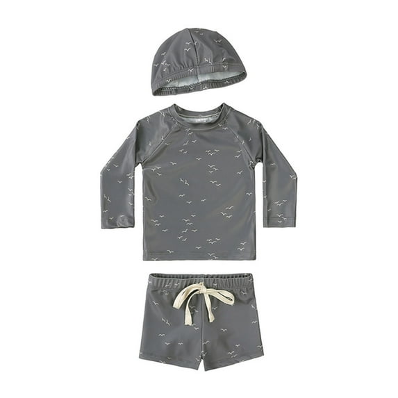CYRBOKO Toddler Boys Graphic Swimsuits, Summer Cotton Casual Long Sleeve Swimwear Set Gray Size 1-2 T
