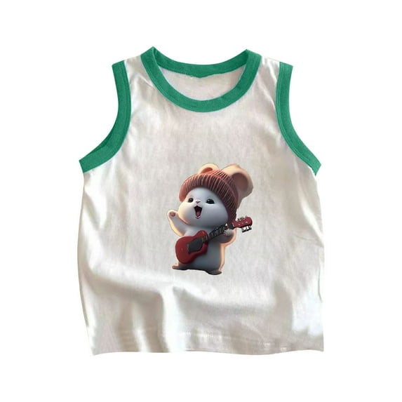 CYRBOKO Toddler Boys Graphic Tank Tops, Casual Printed Cotton Sleeveless Summer Undershirts Green Size 1-2 T