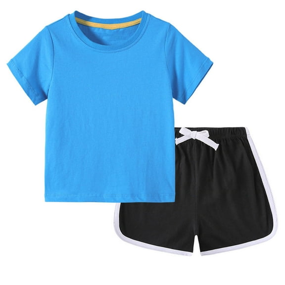 CYRBOKO Toddler Boys Outfit Sets, 2 Pieces Short Sleeve Solid Color T Shirts with Shorts Sets Blue Size 18-24 Months