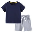 thumbnail image 1 of CYRBOKO Toddler Boys Outfit Sets, 2 Pieces Short Sleeve Solid Color T Shirts with Shorts Sets Navy Size 3-4 T, 1 of 4