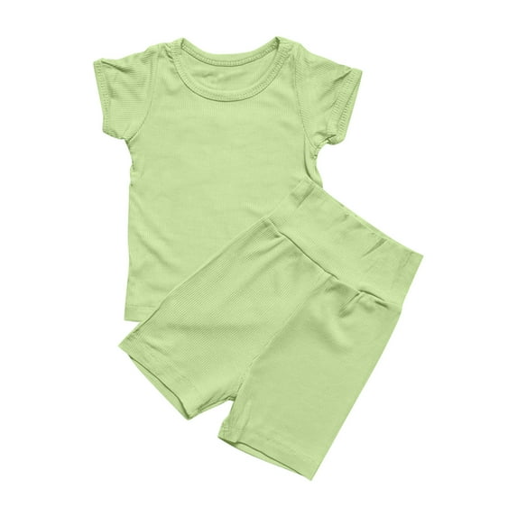 CYRBOKO Toddler Boys Outfit Sets, 2 Pieces Solid Color Short Sleeve T Shirts with Shorts Sets Green Size 3-4 T