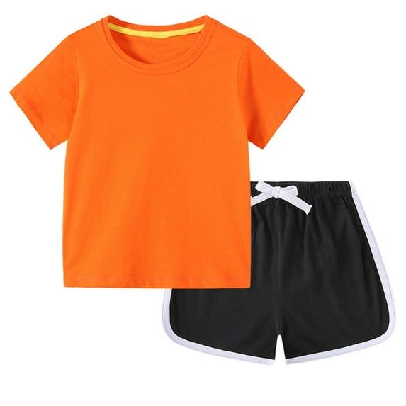 CYRBOKO Toddler Boys Outfit Sets, 2 Pieces Solid Color Short Sleeve T Shirts with Shorts Sets Orange Size 2-3 T