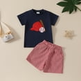 thumbnail image 1 of CYRBOKO Toddler Boys Outfit Sets, Short Sleeve 2 Pieces Elastic Waist T Shirts with Shorts Sets Navy Size 3-4 T, 1 of 9