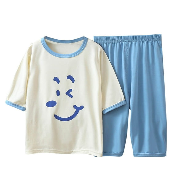 CYRBOKO Toddler Boys Outfit Sets, Short Sleeve Soft Elastic Waist Cotton Air-conditioned Suit Light Blue Size 3-4 T