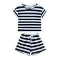 thumbnail image 1 of CYRBOKO Toddler Boys Outfit Sets, Short Sleeve Striped 2 Pieces T Shirts with Shorts Sets Black Size 2-3 T, 1 of 2
