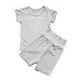 thumbnail image 1 of CYRBOKO Toddler Boys Outfit Sets, Solid Color 2 Pieces Short Sleeve T Shirts with Shorts Sets Gray Size 3-4 T, 1 of 5