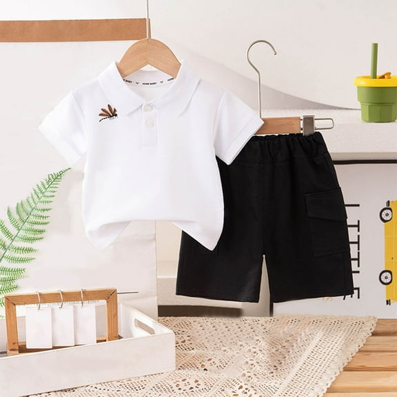 CYRBOKO Toddler Boys Outfit Sets, Summer Two Pieces Short Sleeve T-shirts and Shorts Set White Size 2-3 T