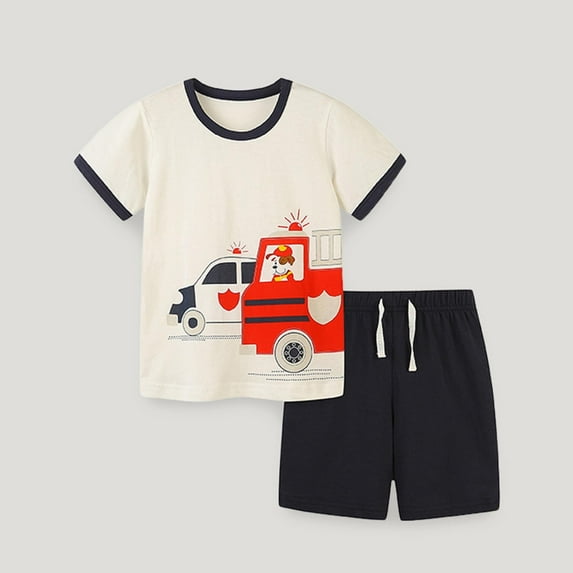 CYRBOKO Toddler Boys Outfit Sets, Two Piece Drawstring Summer T-shirts and Shorts Set Black Size 4-5 T