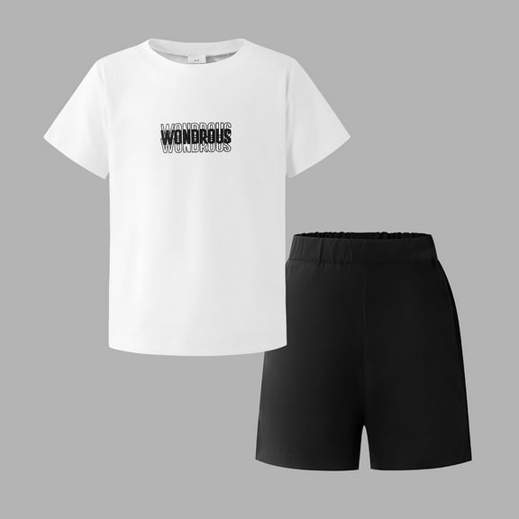CYRBOKO Toddler Boys Outfit Sets, Two Piece Short Sleeve Summer T-shirts and Shorts Set White Size 4-5 T