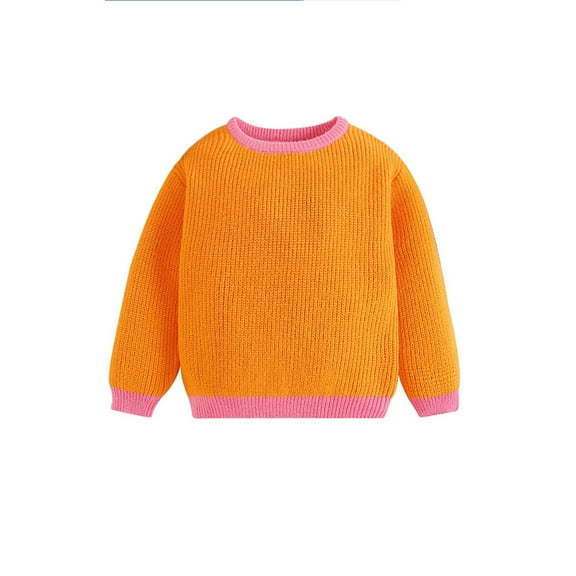 CYRBOKO Toddler Boys Pullover Sweaters, Long Sleeve Casual Soft Crew Neck Kint Kids Orange Size 4-5 T