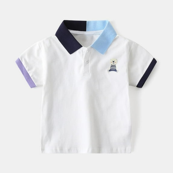 CYRBOKO Toddler Boys Short Sleeve Polos, Cotton 2025 Embroidered Casual Summer Tops White Size 2-3 T