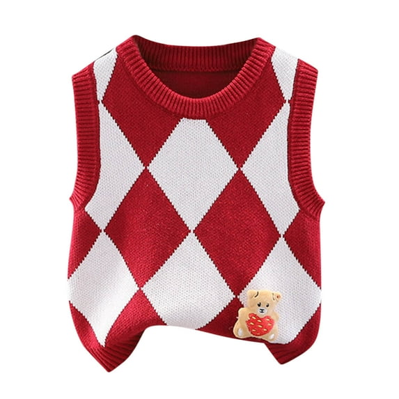 CYRBOKO Toddler Boys Sweater Vests, Stretchy Crewneck Sleeveless Casual School Uniform Vests Red Size 2-3 T