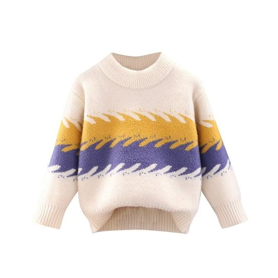 CYRBOKO Toddler Boys Sweaters, Long Sleeve Casual School Crew Neck Knit Pullover Yellow Size 4-5 T