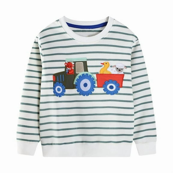 CYRBOKO Toddler Boys Sweatshirts, Cotton Lightweight Crew Neck Stretchy Fall Long Sleeve Tops White Size 3-4 T